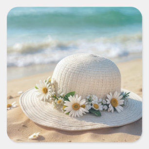 Sticker Carré Casquette de plage d'été