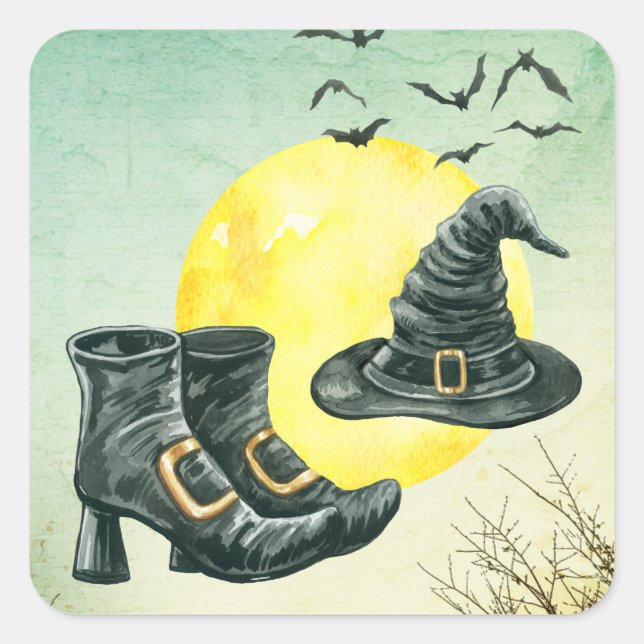 Sticker Carré Casquette Et Chaussures De La Fête D'Halloween (Devant)