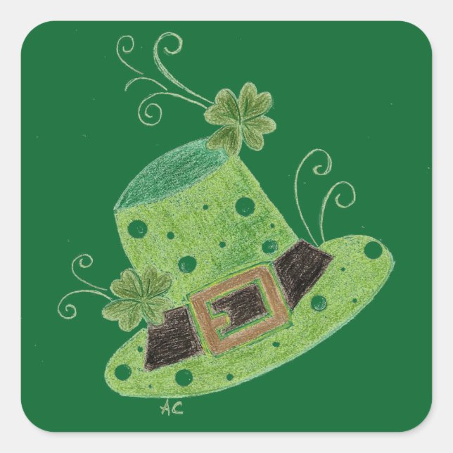 Sticker Carré Casquette pois de St-Paddy green leprechaun (Devant)