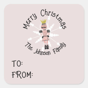 Sticker Carré Casse-Noisette de Noël Soldat Rose Dessiné à la Ma