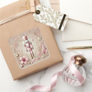 Sticker Carré Casse-noisette pastel rose et or élégant et fantai