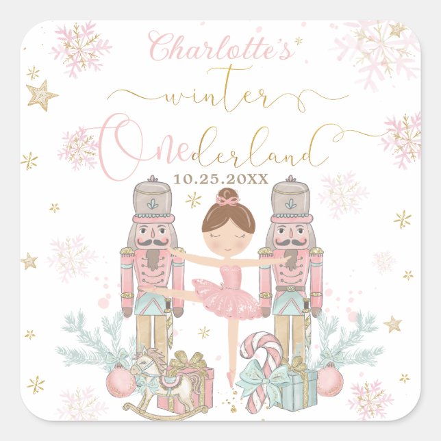 Sticker Carré Casse-Noisette Rose Hiver Onederland 1er Anniversa (Devant)