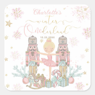 Sticker Carré Casse-Noisette Rose Hiver Onederland 1er Anniversa