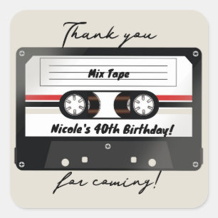 Sticker Carré Cassette Audio Rétro Beige Gris Anniversaire 90's