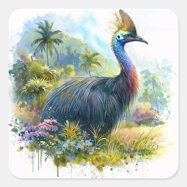 Sticker Carré Cassowary Watercolor Art (Devant)
