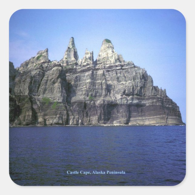 Sticker Carré Castle Cape sur la péninsule de l'Alaska (Devant)