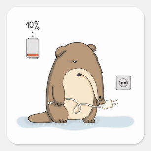 Sticker Carré Castor à Batterie Faible avec Chargeur Brûlure d