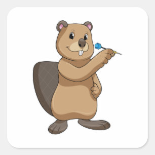 Sticker Carré Castor aux fléchettes avec fléchette