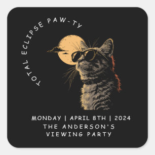 Sticker Carré Cat 2024 Total Solaire Eclipse Viewing Party Invi