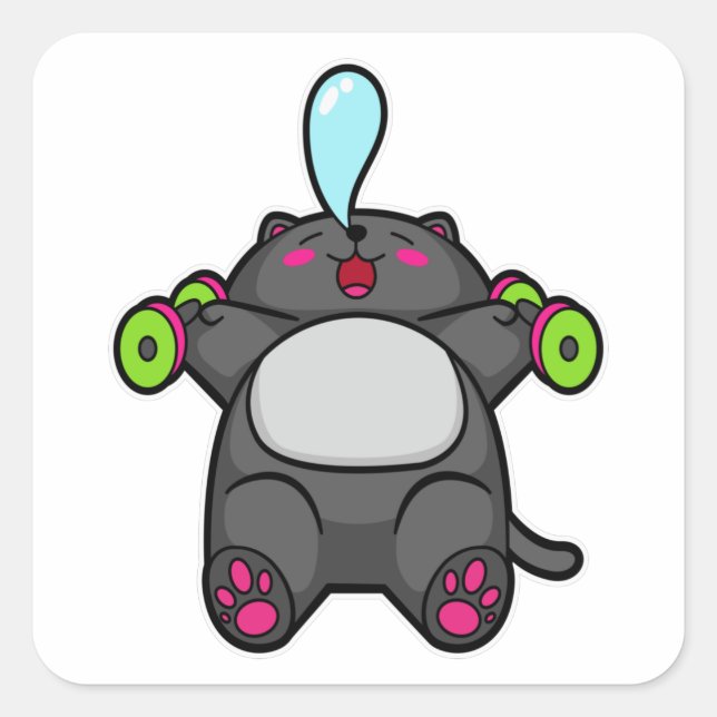 Sticker Carré Cat à la poitrine entraînement avec Dumbbells (Devant)