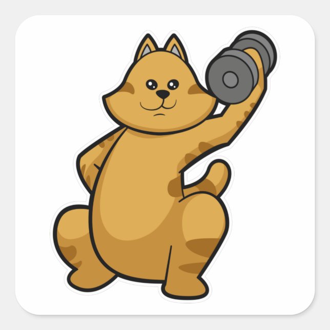 Sticker Carré Cat à l'épaule entraînement avec Dumbbell (Devant)