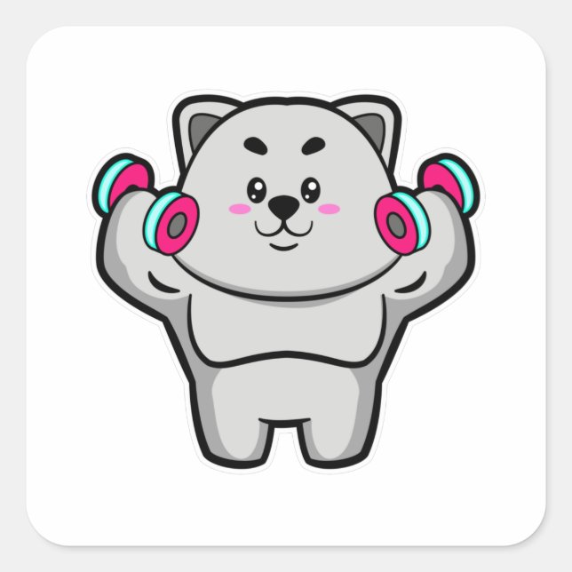 Sticker Carré Cat à l'épaule entraînement avec Dumbbells (Devant)