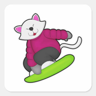 Sticker Carré Cat as Snowboarder