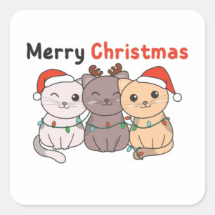 Sticker Carré Cat Christmas Animaux mignons Chats Joyeux Noël Sq
