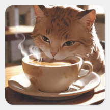 Cat drinking coffee from a cup