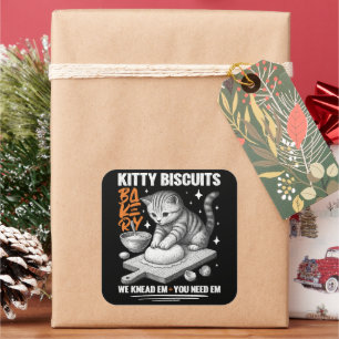 Sticker Carré Cat Kneading Baker Kitty Biscuits On Knead Em You