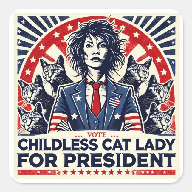 Sticker Carré Cat Lady, présidente (Devant)