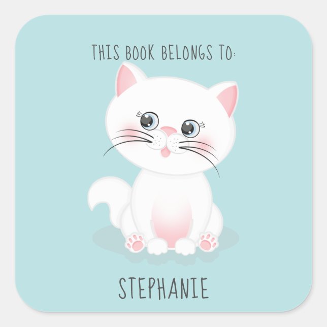 Sticker Carré Cat Purr-fect Day Ce livre appartient à (Devant)