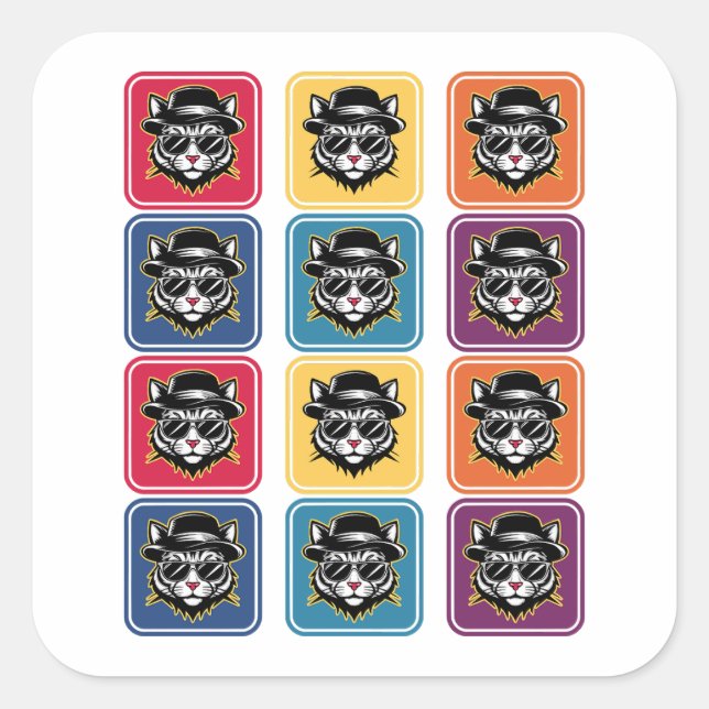 Sticker Carré Cat Retro Pop Art (Devant)