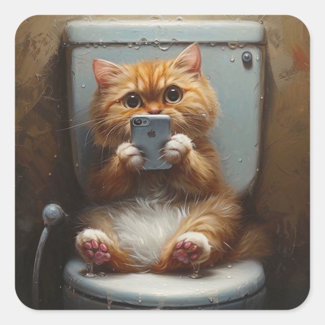 Sticker Carré Cat Toilet Divertissement : Réaction du téléphone (Devant)