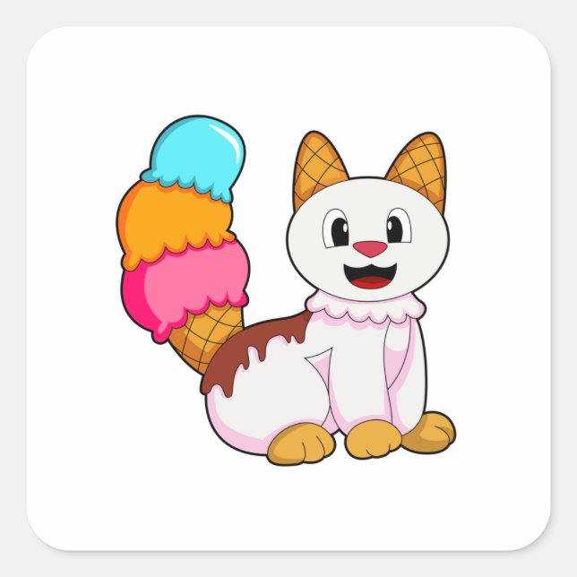 Sticker Carré Cat with popsicle (Devant)