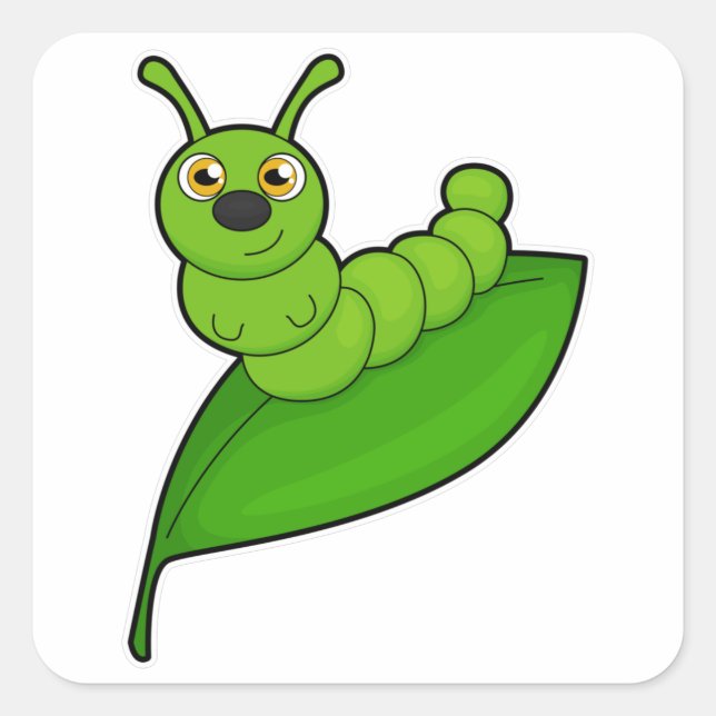 Sticker Carré Caterpillar avec feuille (Devant)