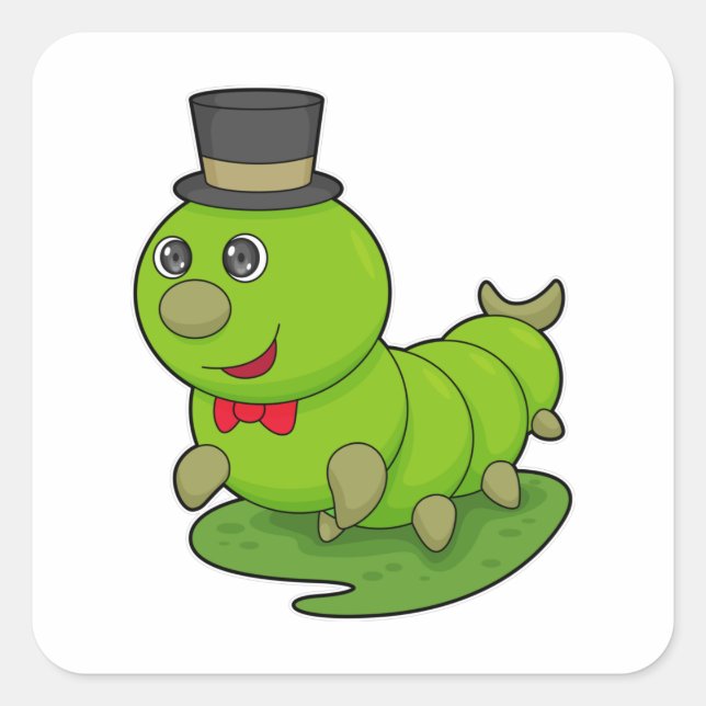 Sticker Carré Caterpillar en Gentleman avec Cylindre (Devant)