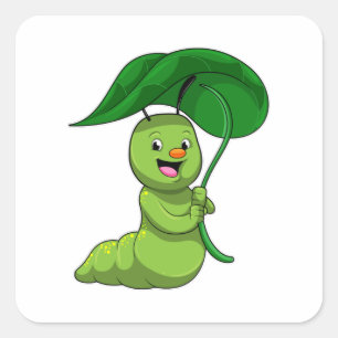 Sticker Carré Caterpillar with Leaf as Parasol