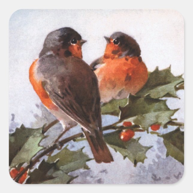 Sticker Carré Catherine Klein : Robins sur Holly (Devant)