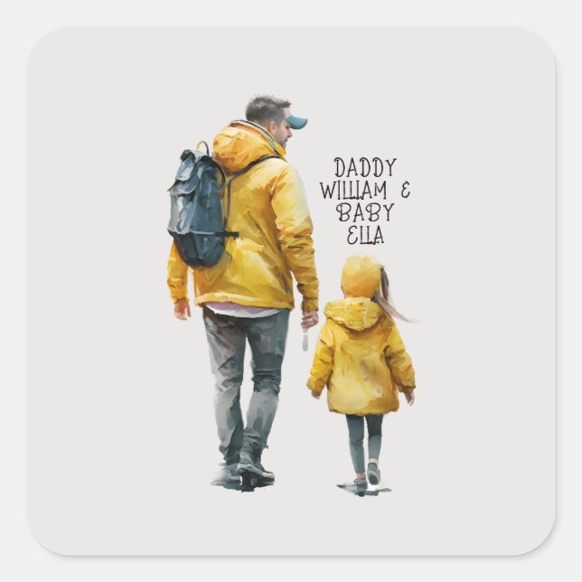 Sticker Carré Caution père et fille (3) (Devant)