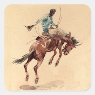 Sticker Carré Cavalier de Bronc 2 par Edward Borein