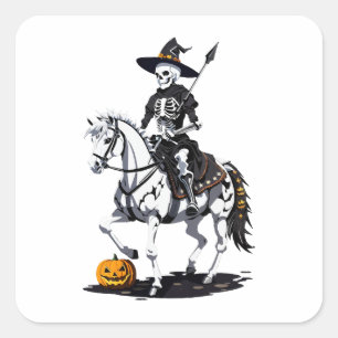 Sticker Carré Cavalier de cheval squelette - Squelette d'Hallowe