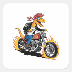 Sticker Carré Cavalier de moto Raptor Rock Punk Dinosaure Musclé