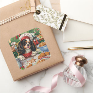 Sticker Carré Cavalier King Charles Spaniel Baking Noël