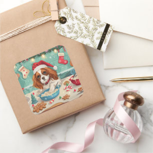Sticker Carré Cavalier King Charles Spaniel Baking Noël