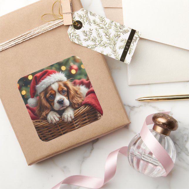Sticker Carré Cavalier King Charles Spaniel Cozy Basket (Cadeaux)