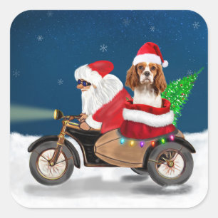 Sticker Carré Cavalier King Chien Noël Père Noël