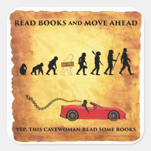 Sticker Carré Cavewoman futés : Lisez les livres et déplacez e