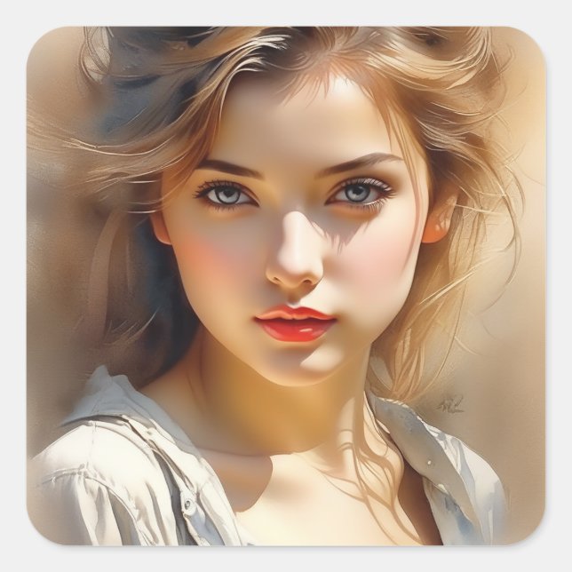 Sticker Carré Ce dessin au crayon est celui d'une femme qui semb (Devant)