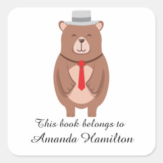 Sticker Carré Ce livre appartient à Cute Elegant Bear