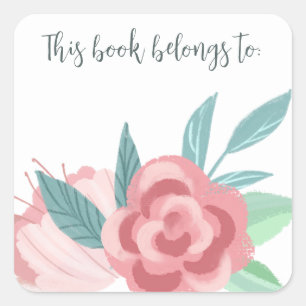 Sticker Carré Ce Livre Appartient À Floral Rose
