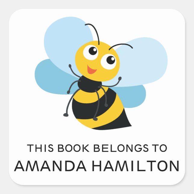 STICKER CARRÉ CE LIVRE APPARTIENT À JAUNE BEE CUTE (Devant)