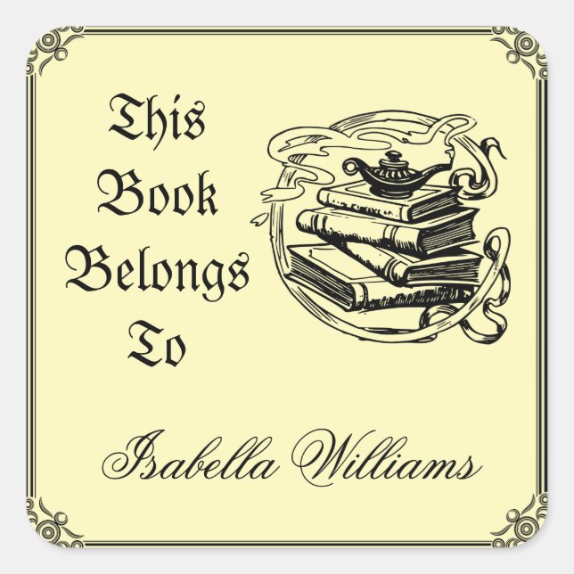 Sticker Carré Ce livre appartient à la plaque d'enregistrement d (Devant)