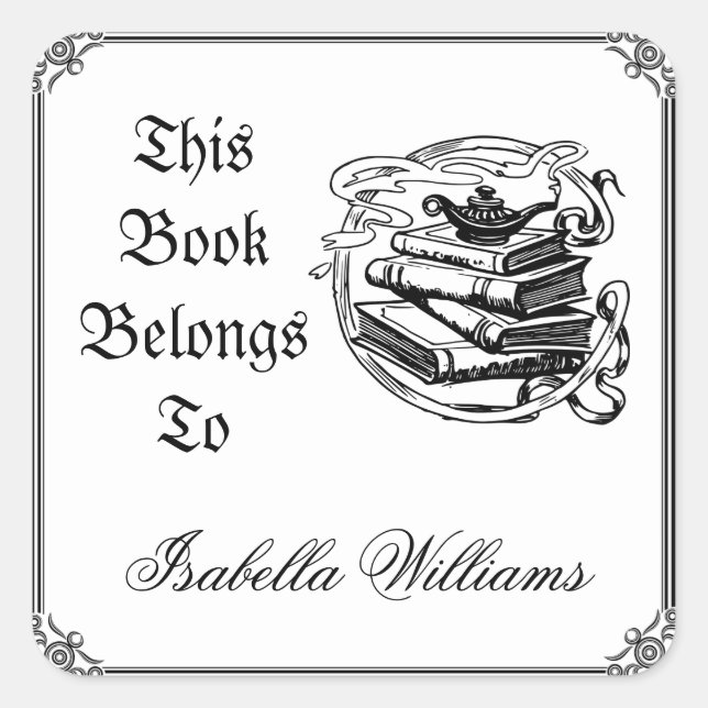 Sticker Carré Ce livre appartient à la plaque d'enregistrement d (Devant)