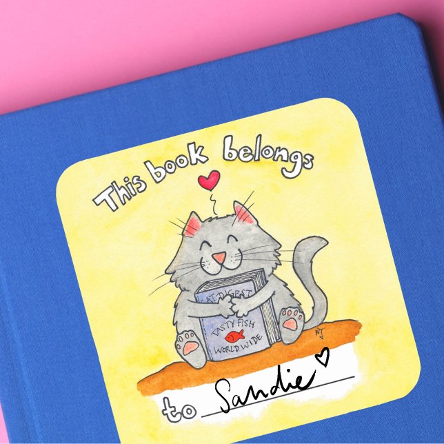 Sticker Carré Ce livre appartient à l'autocollant de chat Par Ni (Créateur téléchargé)