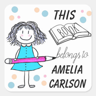 Sticker Carré Ce Livre Appartient Au Cartoon Girl Custom