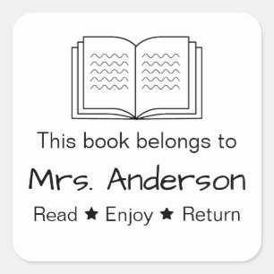 Sticker Carré Ce livre appartient au nom de l'enseignant Lire et