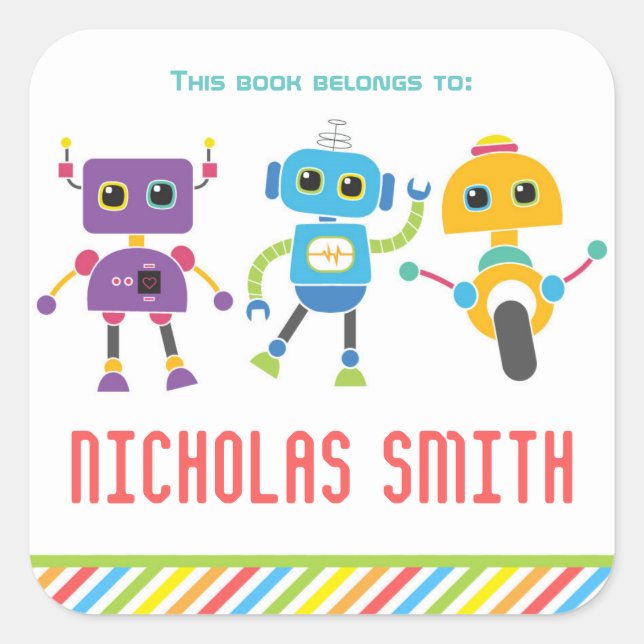 Sticker Carré Ce livre appartient aux étiquettes, boîte robotiqu (Devant)