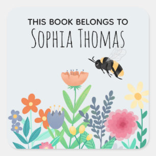 Sticker Carré 'Ce Livre Appartient' Plate-forme florale pour enf