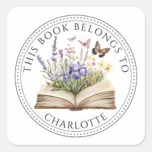 Sticker Carré Ce livre personnalisé appartient à Floral Book